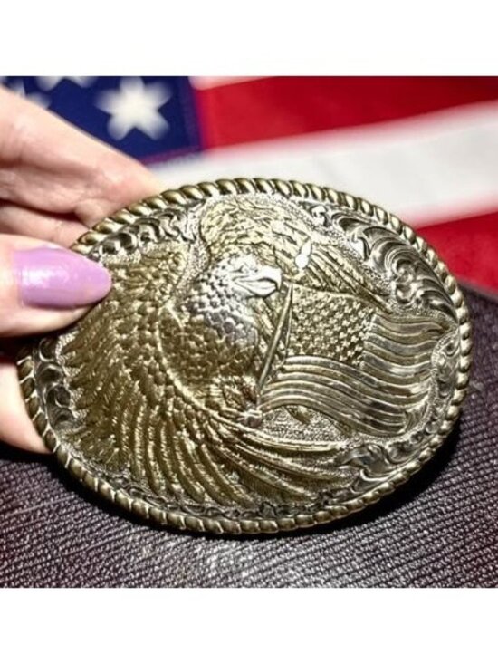 Crumrine Other - Vintage Crumrine Eagle Belt Buckle American Flag Heavy Silver Plate on Bronze We